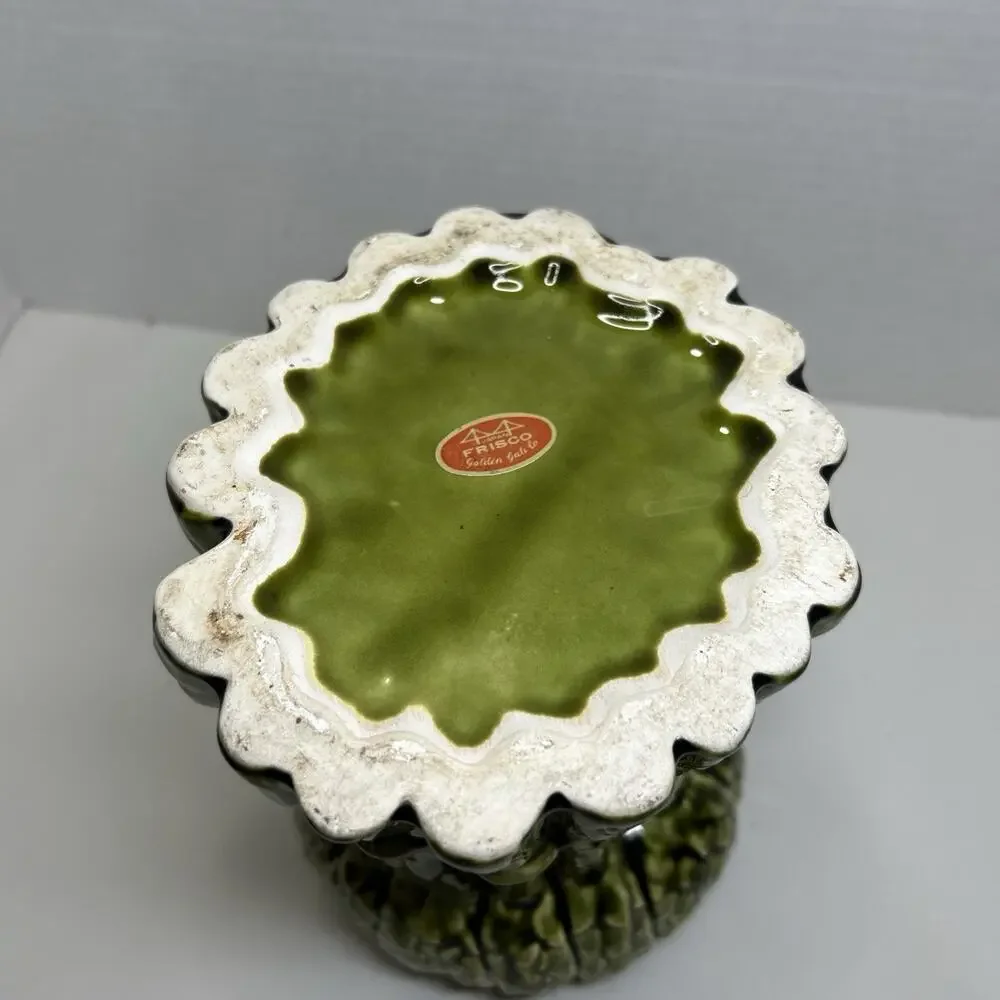 Vtg Ceramic Majolica Style Vase A Stalk Of Green Asparagus Tied With A Ribbon